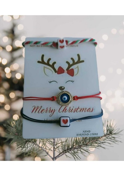 Merry Christmas Yılbaşı Kartlı Sevgili Eş Arkadaş Çocuk Şans Nazar Bileklik 3 Lü Hediyelik 2025