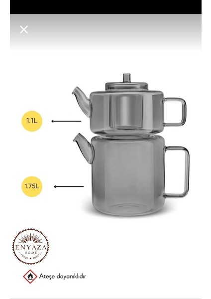 Borosilikat Cam Çaydanlık Seti Füme ''1100 ML-1800 Ml'' Fume