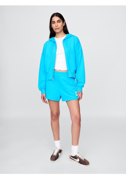 Kadın Mavi Heavyweight Fransız Havlu Kumaş Classic Sweat Şort