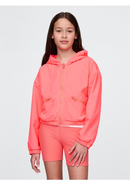 Kız Çocuk Kırmızı Kapüşonlu Rüzgarlık