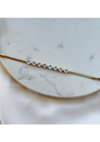 Gold Zincir Beyaz Taş Işlemeli Kadın Bileklik Abiye Bileklik Vintage Bileklik