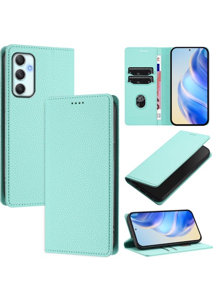 Samsung Galaxy A34 5g Için Kılıf Manyetik Kapatma Ince Rfıd Engelleme Deri Cüzdan Telefon Kılıfı Kart Yuvaları ile (Yurt Dışından)