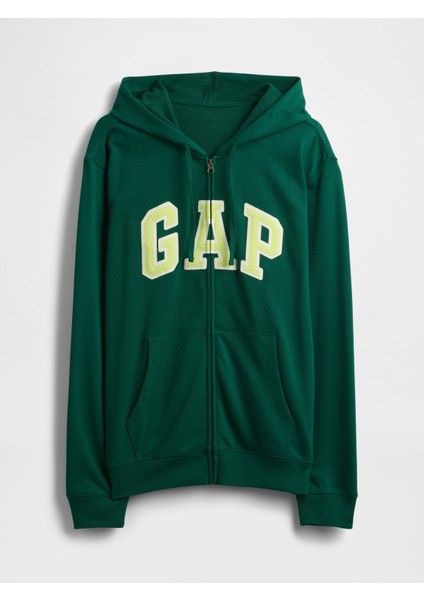 Erkek Koyu Yeşil Gap Logo Fermuarlı Fransız Havlu Kumaş Sweatshirt