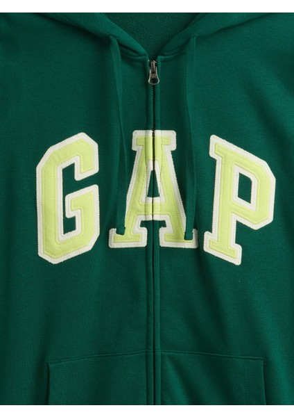 Erkek Koyu Yeşil Gap Logo Fermuarlı Fransız Havlu Kumaş Sweatshirt