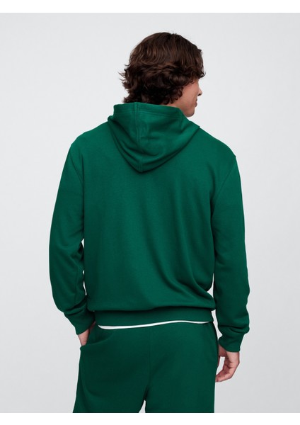 Erkek Koyu Yeşil Gap Logo Fermuarlı Fransız Havlu Kumaş Sweatshirt