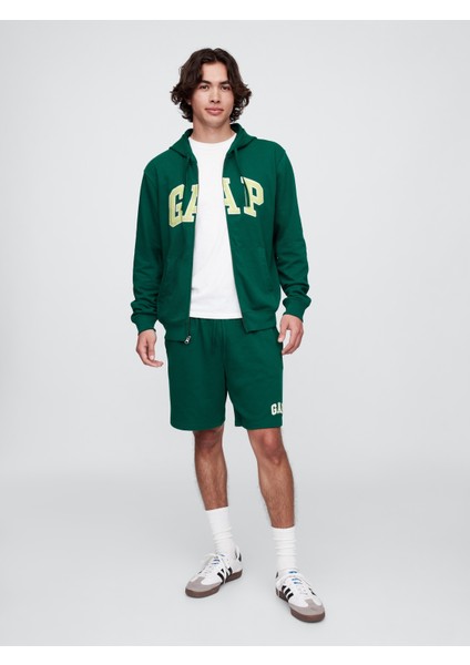 Erkek Koyu Yeşil Gap Logo Fermuarlı Fransız Havlu Kumaş Sweatshirt