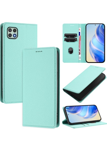 Samsung Galaxy A22 5g Için Kılıf Manyetik Kapatma Ince Rfıd Engelleme Deri Cüzdan Telefon Kılıfı Kart Yuvaları ile (Yurt Dışından)