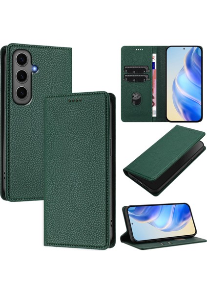 Samsung Galaxy S24 Plus Için Kılıf Manyetik Kapatma Ince Rfıd Engelleme Deri Cüzdan Telefon Kılıfı Kart Yuvaları ile (Yurt Dışından)