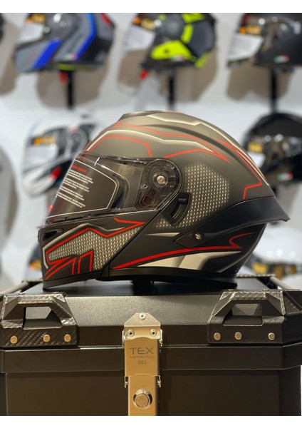 C1 Mat Black Desenli Çene Açılır Kask Şeffaf Vizör fiyatları