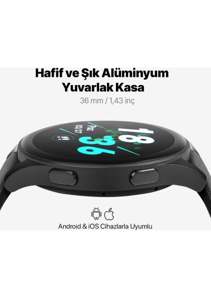 Tempus Pro 36MM Amoled Ekranlı Yuvarlak Alüminyum Kasa Akıllı Saat Siyah fiyatları