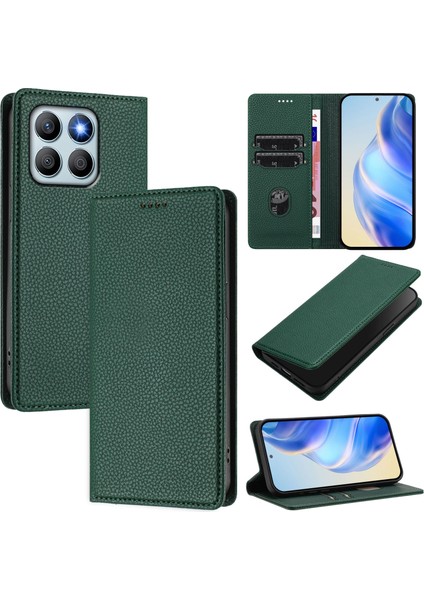 Honor X8B 4g Için Kılıf Manyetik Kapatma Ince Rfıd Engelleme Deri Cüzdan Telefon Kılıfı Kart Yuvaları ile (Yurt Dışından)