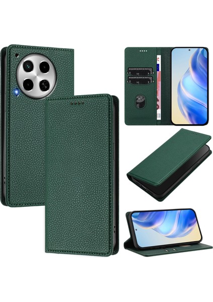 Tecno Camon 30 Için Kılıf Manyetik Kapatma Ince Rfıd Engelleme Deri Cüzdan Telefon Kılıfı Kart Yuvaları ile (Yurt Dışından)