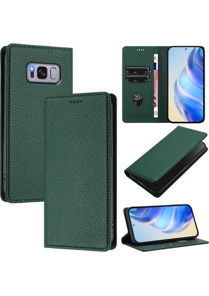 Samsung Galaxy S8 Plus Için Kılıf Manyetik Kapatma Ince Rfıd Engelleme Deri Cüzdan Telefon Kılıfı Kart Yuvaları ile (Yurt Dışından)