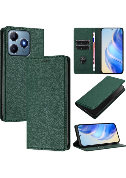 Realme C63 4G/C61 4g Için Kılıf Manyetik Kapatma Ince Rfıd Engelleme Deri Cüzdan Telefon Kılıfı Kart Yuvaları ile (Yurt Dışından)