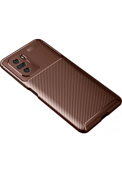 Xiaomi Poco F3 Kılıf Auto Focus Karbon Kapak - Kahverengi Bstmy