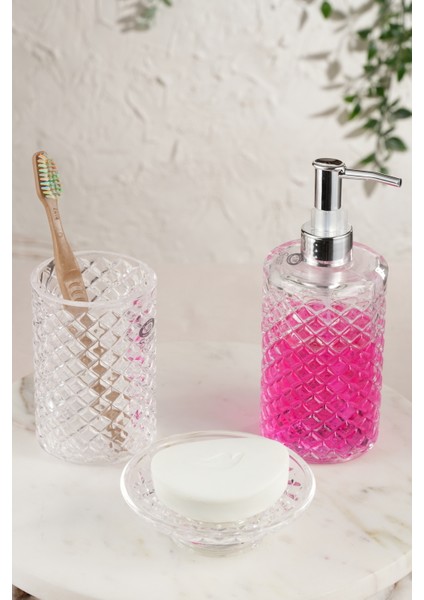 Kafes Model 3 Parça Banyo Takımı Sıvı Sabunluk + Katı Sabunluk + Diş Fırçalık