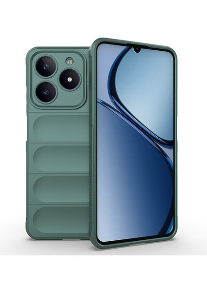 Realme C61 Kılıf Esnek Tpu Oyuklu Arka Yüzey Tasarımlı Zyl Etnik Silikon Kapak - Koyu Yeşil