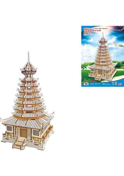 Ahşap 3D Üç Boyutlu Bulmaca Dıy Eğitici Oyuncaklar Antik Mimari Kalıp Şekli (Yurt Dışından)