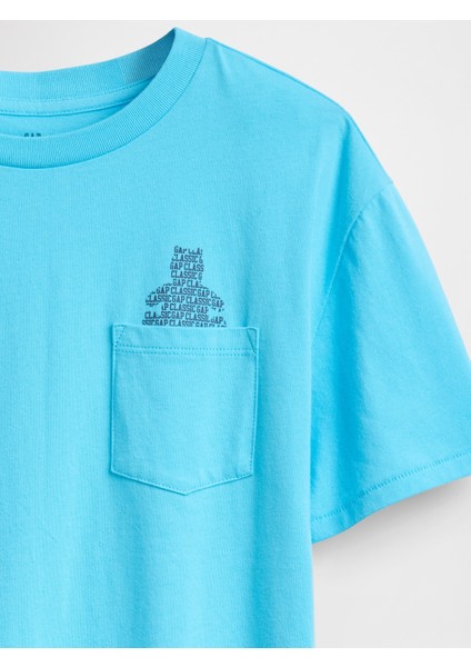 Erkek Çocuk Mavi Cepli Grafik T-Shirt