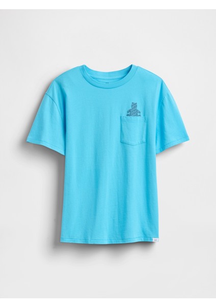 Erkek Çocuk Mavi Cepli Grafik T-Shirt