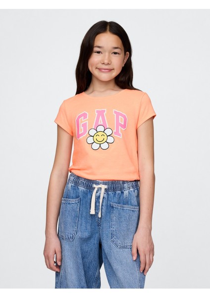 Kız Çocuk Turuncu Grafik T-Shirt
