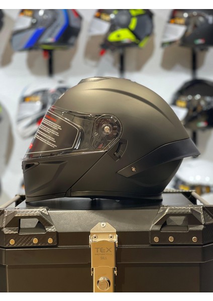 202 Matt Black Siyah Çene Açılır Kask Şeffaf Vizörlü