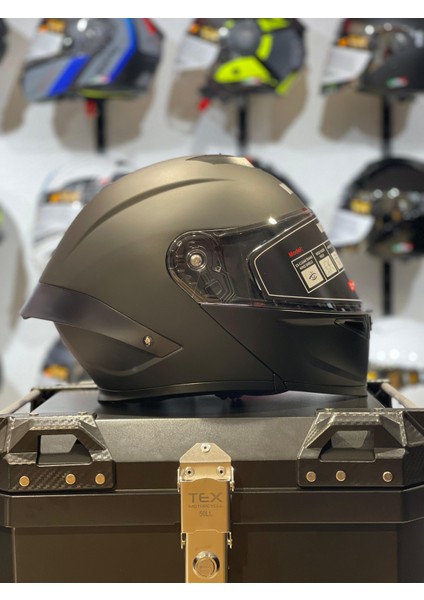 202 Matt Black Siyah Çene Açılır Kask Şeffaf Vizörlü fiyatları
