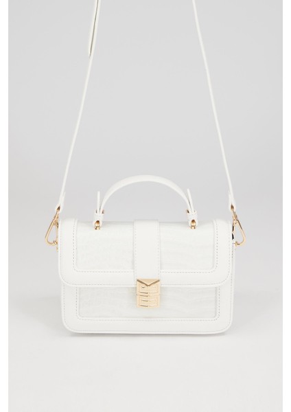 KROKO BEYAZ Kroko Deri El Çantası