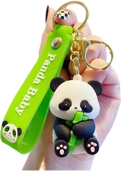 3D Yumuşak Plastik Çizgi Film Sevimli Küçük Panda Çiğneme Bambu Anahtarlık Anahtarlık (Yurt Dışından)