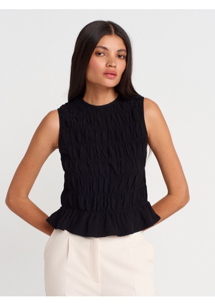 50845 Kolsuz Crop Bluz-Siyah