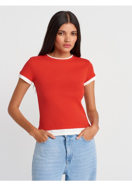 31859 Çift Görünümlü T-Shirt-Kırmızı