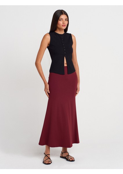 80362 Yüksek Bel Uzun Etek-Bordo