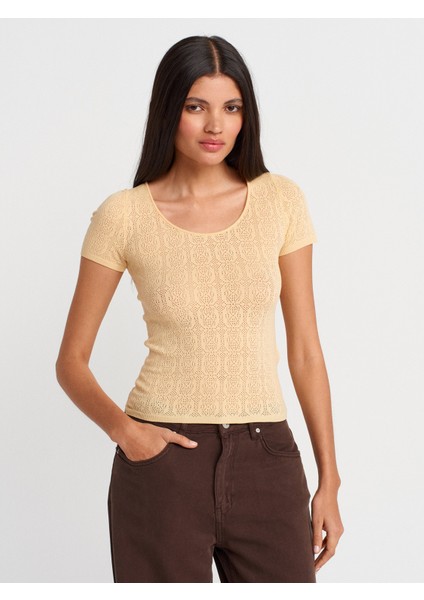 10755 Kısa Kollu Dantel Dokulu Ince Triko Bluz-T.sarı