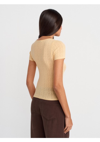 10755 Kısa Kollu Dantel Dokulu Ince Triko Bluz-T.sarı fiyatları