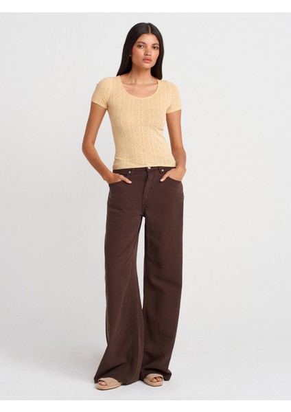 10755 Kısa Kollu Dantel Dokulu Ince Triko Bluz-T.sarı fırsatları