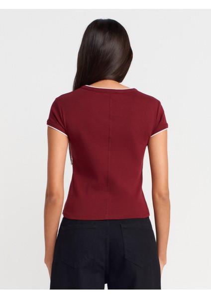 31750 Kontrast Kısa Kollu Tshirt-Açık Bordo fiyatları