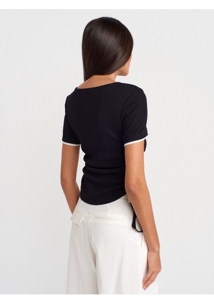 31816 Çift Katlı Büzgülü T-Shirt-Siyah fiyatları