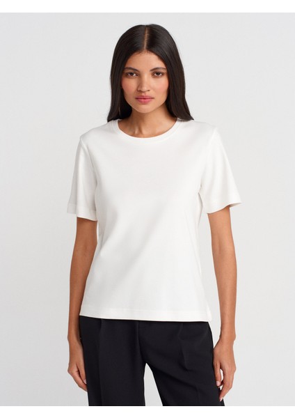 31763 Bisiklet Yaka T-Shirt-Ekru