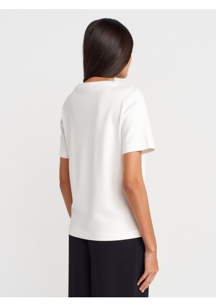 31763 Bisiklet Yaka T-Shirt-Ekru fiyatları