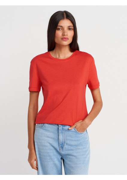 31791 Bisiklet Yaka Modal T-Shirt-Kırmızı