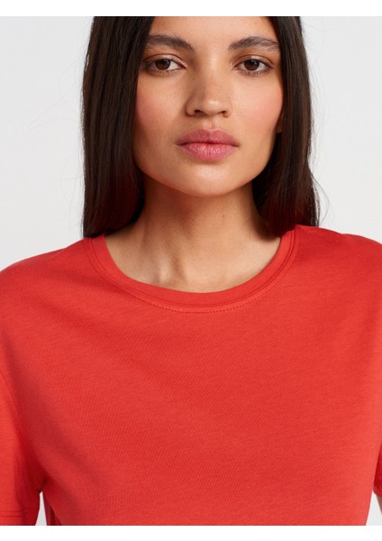 31791 Bisiklet Yaka Modal T-Shirt-Kırmızı modelleri