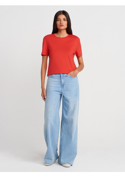 31791 Bisiklet Yaka Modal T-Shirt-Kırmızı fırsatları