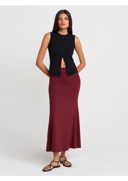 31701 Düğme Detaylı Kolsuz Top-Siyah