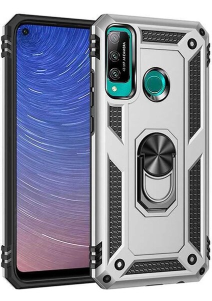 Huawei P40 Lite E Kılıf Sofya Yüzüklü Silikon Kapak - Gümüş Bstmy