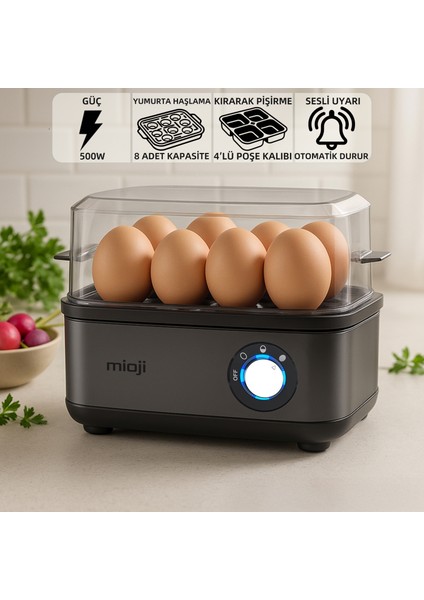 Mio EG8 500W LED Işıklı Sesli Uyarı 8li Yumurta Kırma ve Pişirici