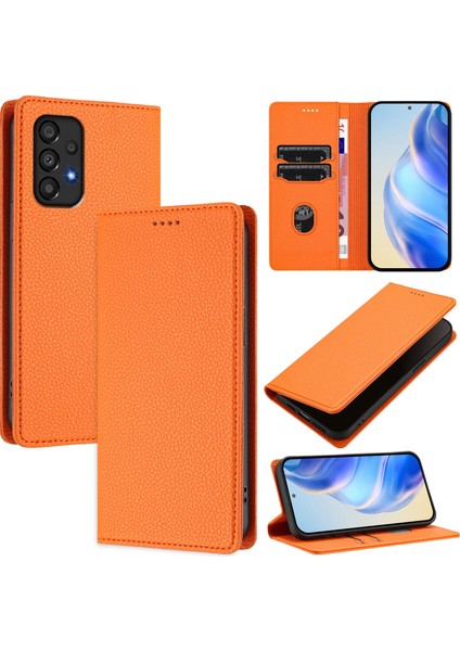 Samsung Galaxy A33 5g Için Kılıf Manyetik Kapatma Ince Rfıd Engelleme Deri Cüzdan Telefon Kılıfı Kart Yuvaları ile (Yurt Dışından)