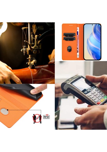 Honor 90 5g Için Kılıf Manyetik Kapatma Ince Rfıd Engelleme Deri Cüzdan Telefon Kılıfı Kart Yuvaları ile (Yurt Dışından)