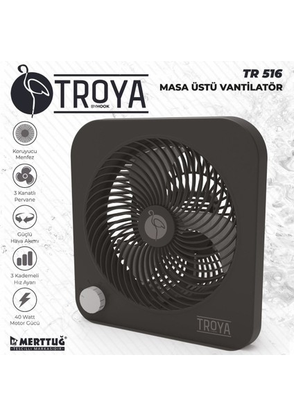 By Hook TR-516 Masaüstü Vantilatör 3 Kanatlı 3 Kademeli Vantilatör