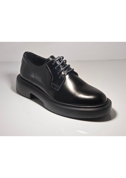 030 Gerçek Deri El Yapımı Siyah Açma Casual Ayakkabı