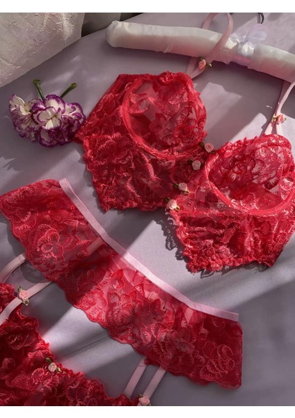 Pınk Eden- Gül Işlemeli Pembe Jartiyer Set fiyatları